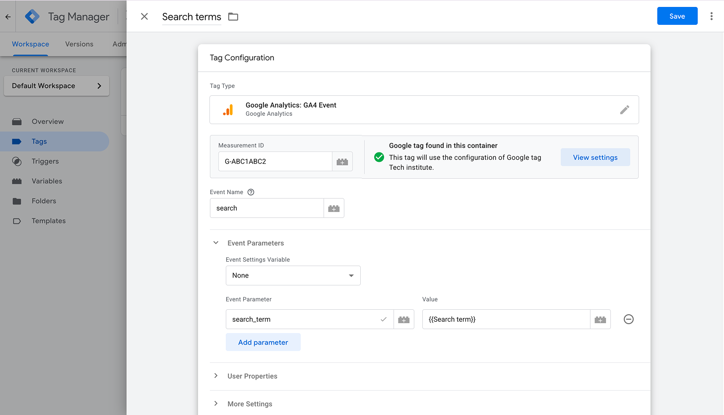 Setting an event tag
