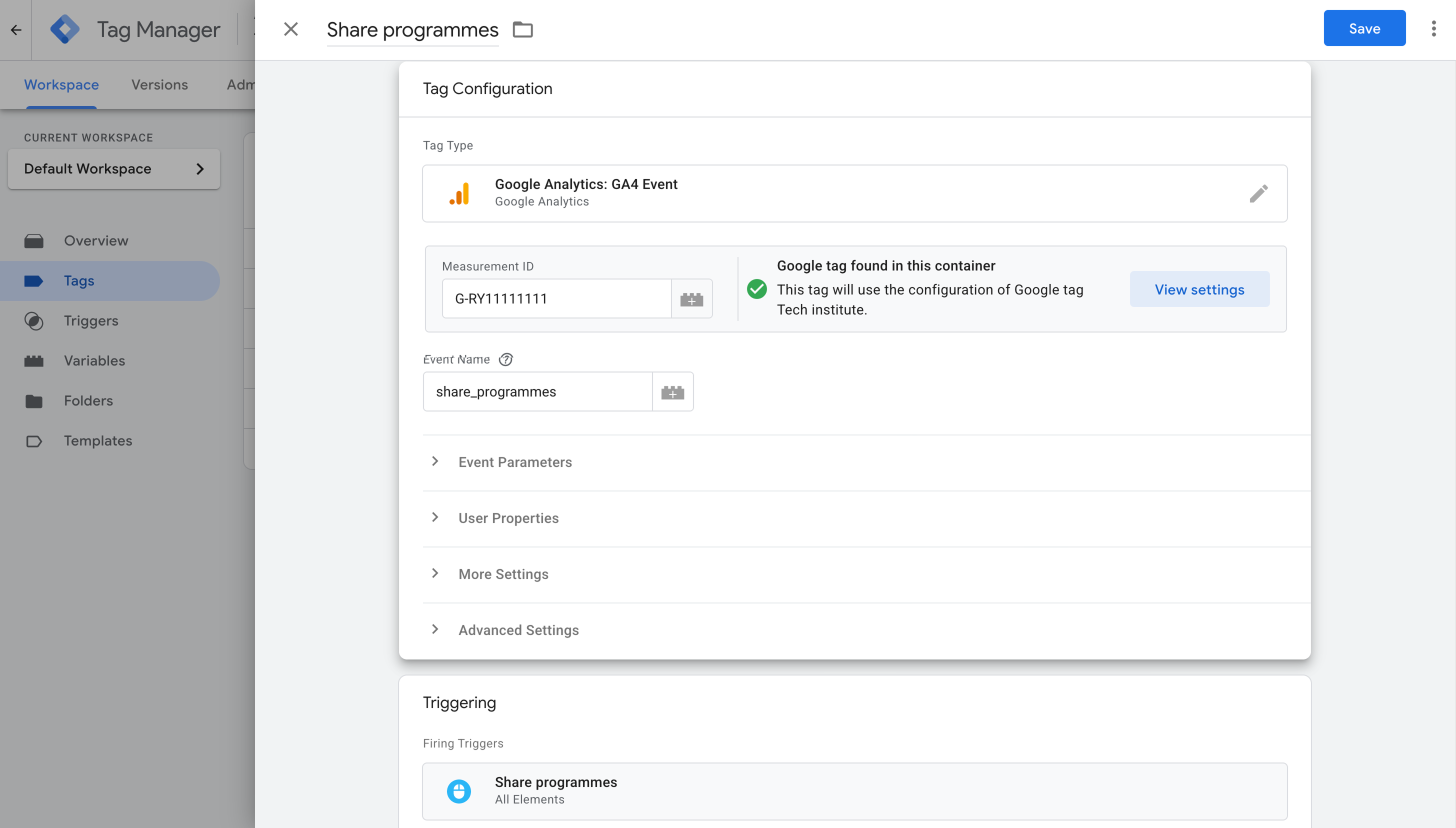 Setting an event tag