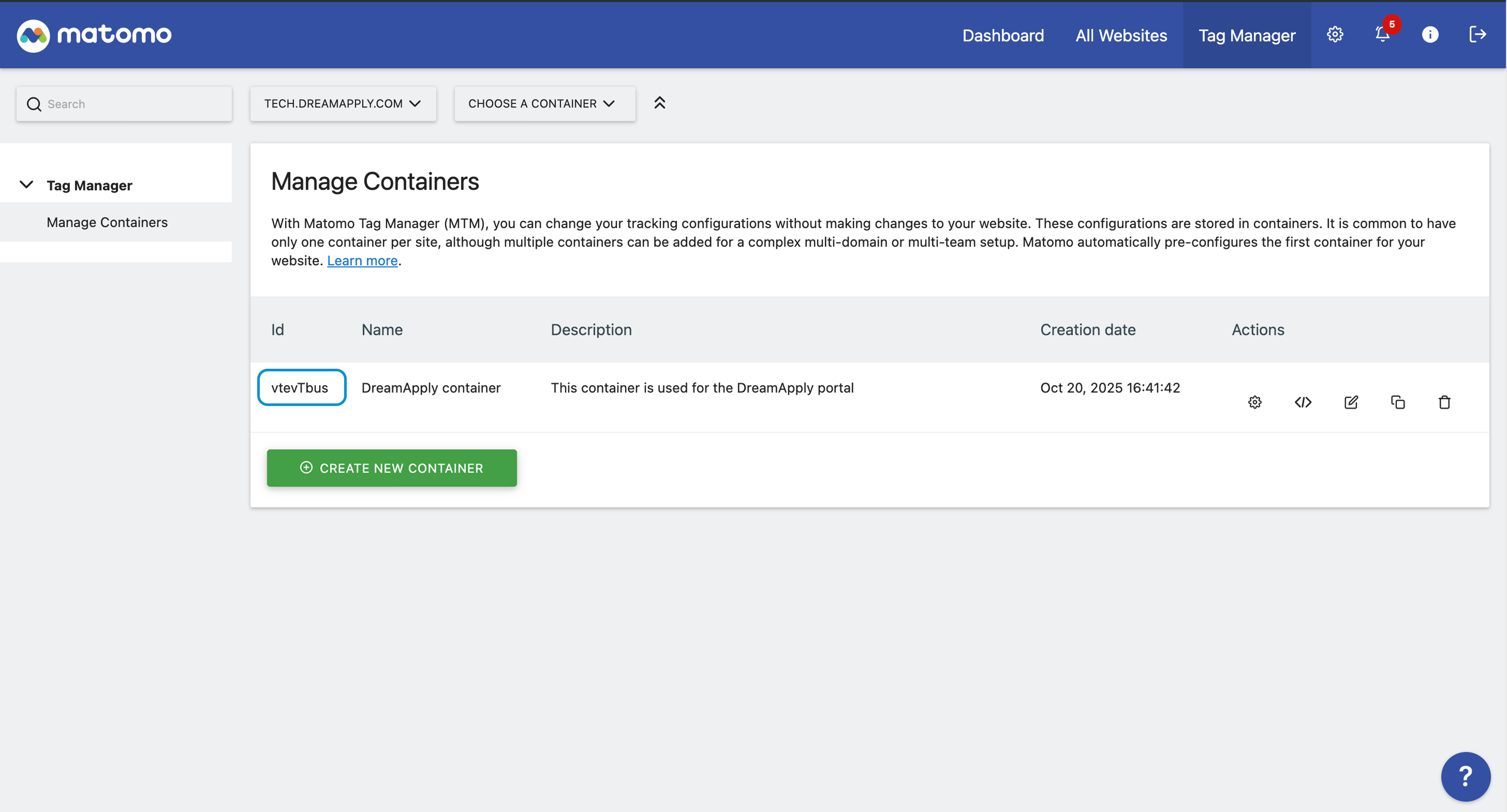 Getting a Container ID