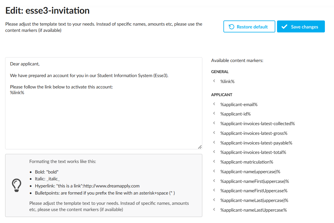 Customizing the email template