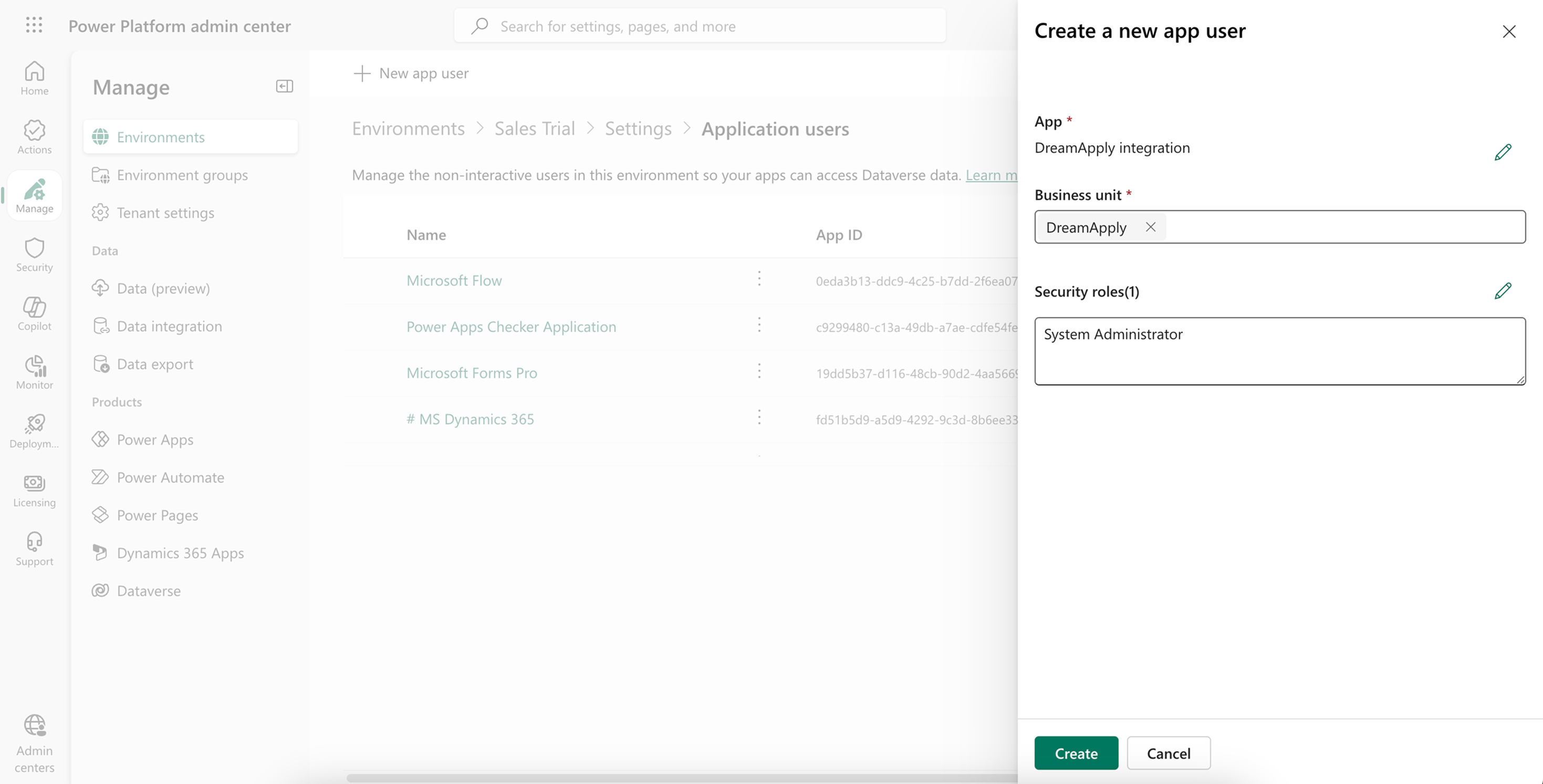 Creating an application user