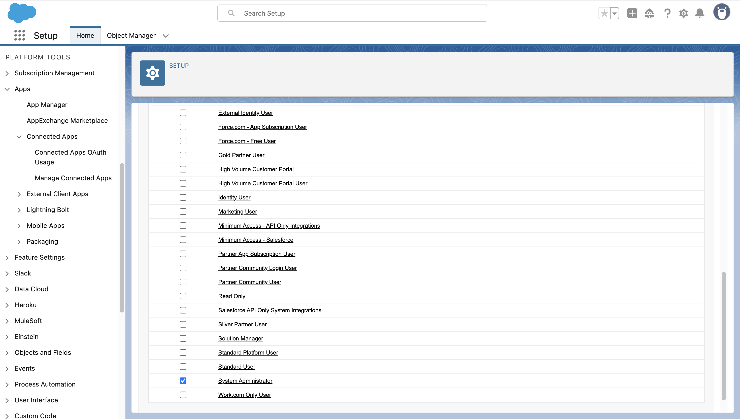 Managing profiles for a connected app