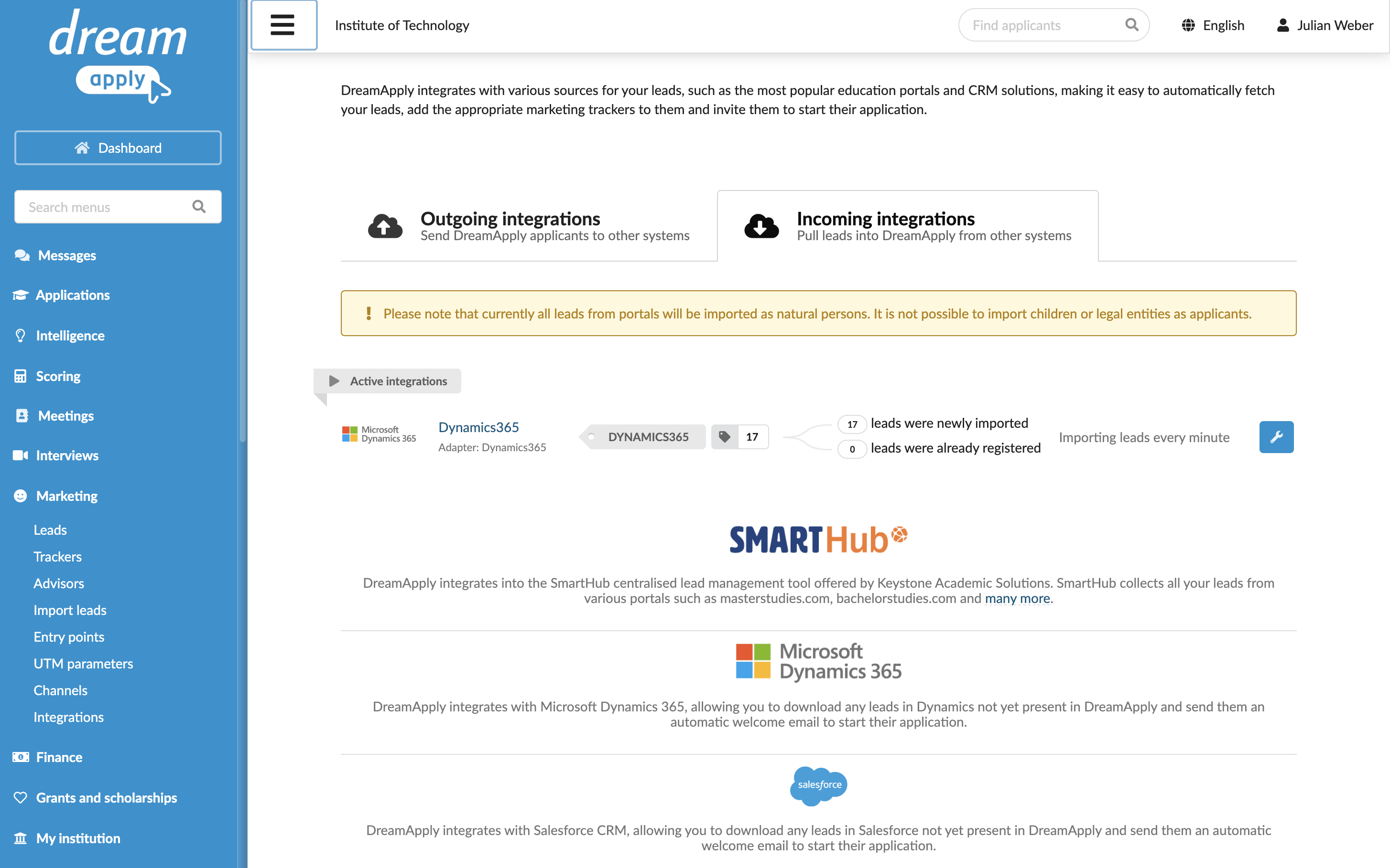 Incoming integrations