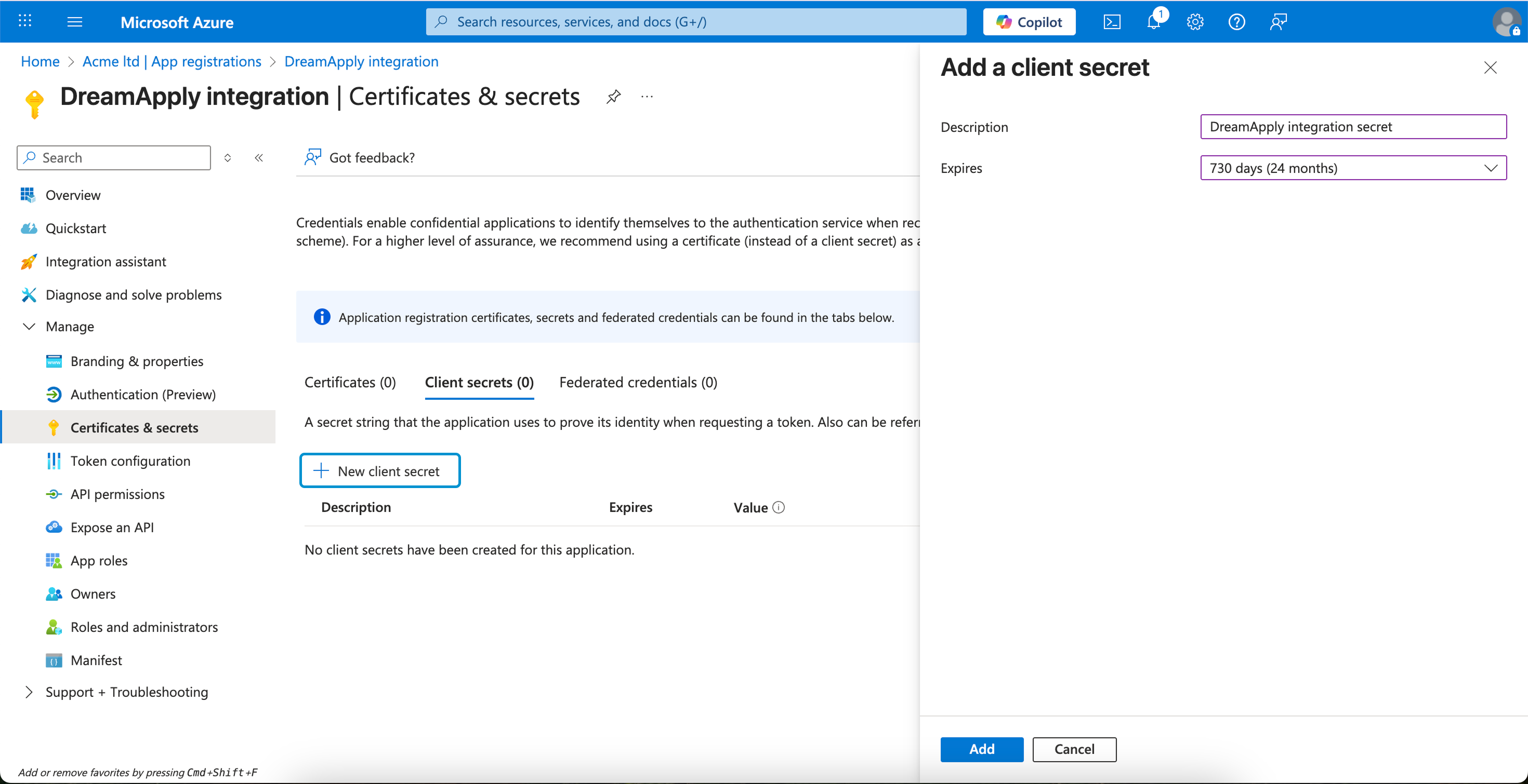 Adding a new secret