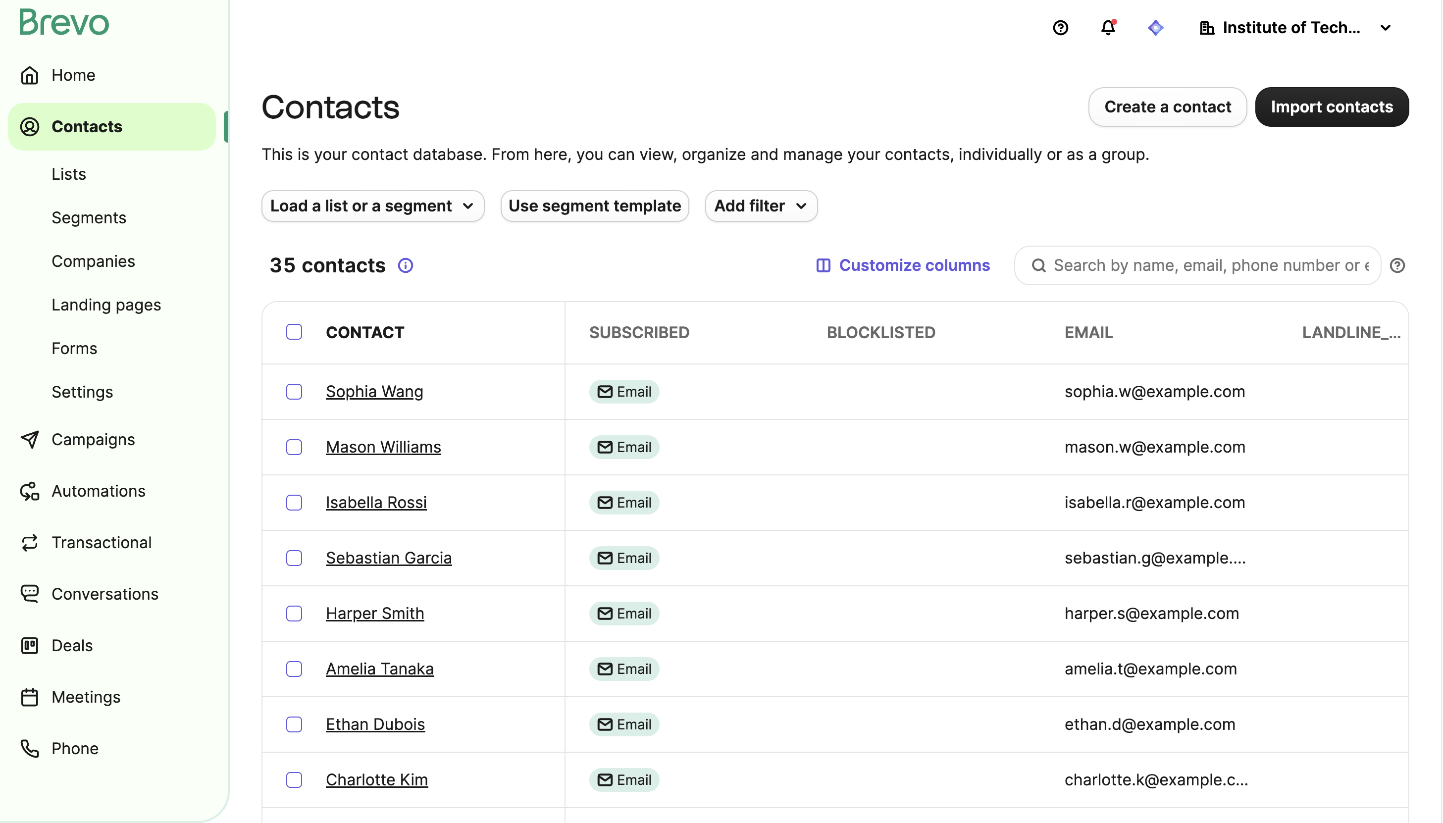 Exported contacts in Brevo