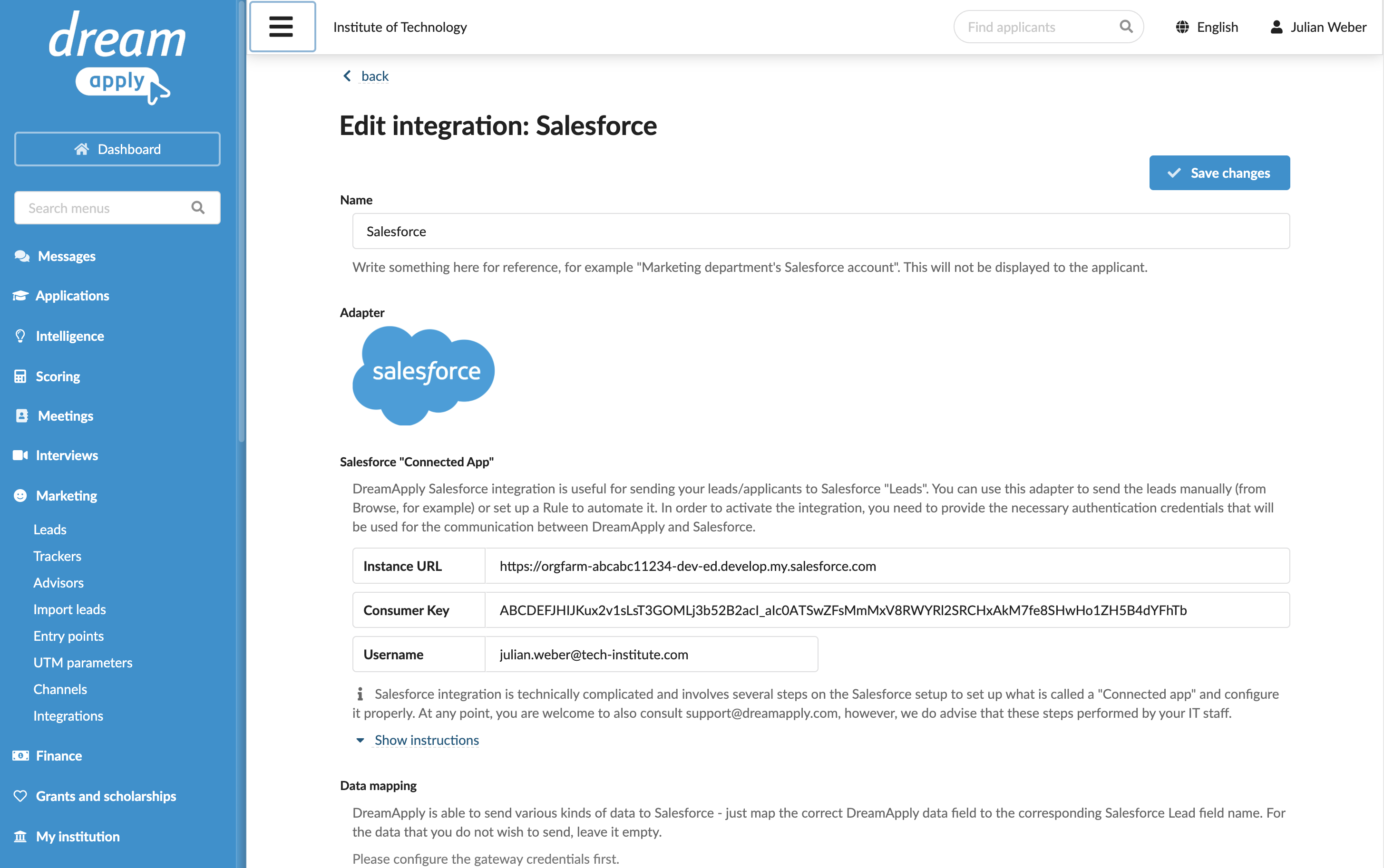 Configuring integration with Salesforce