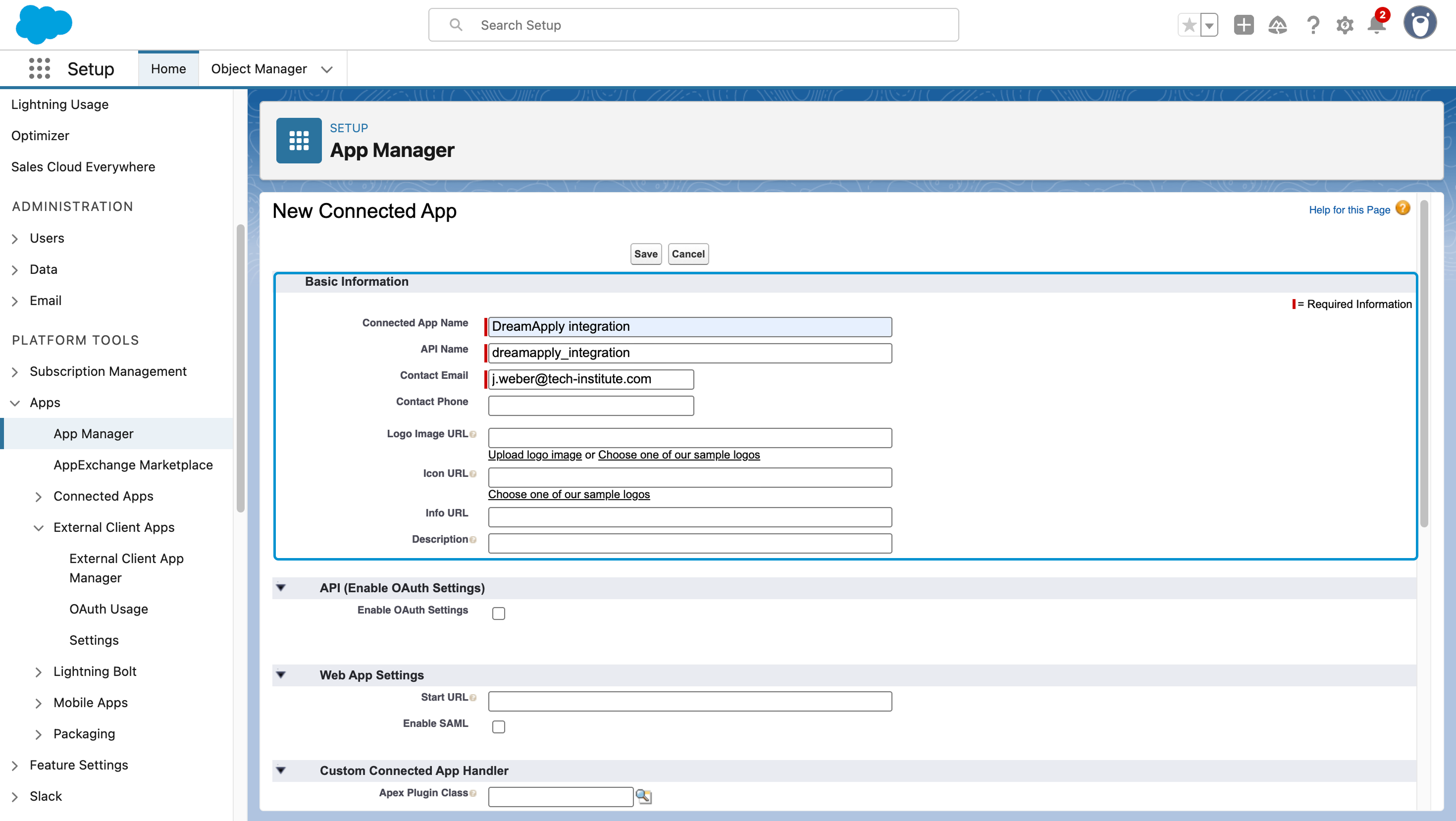 Specifying basic information for a connected app
