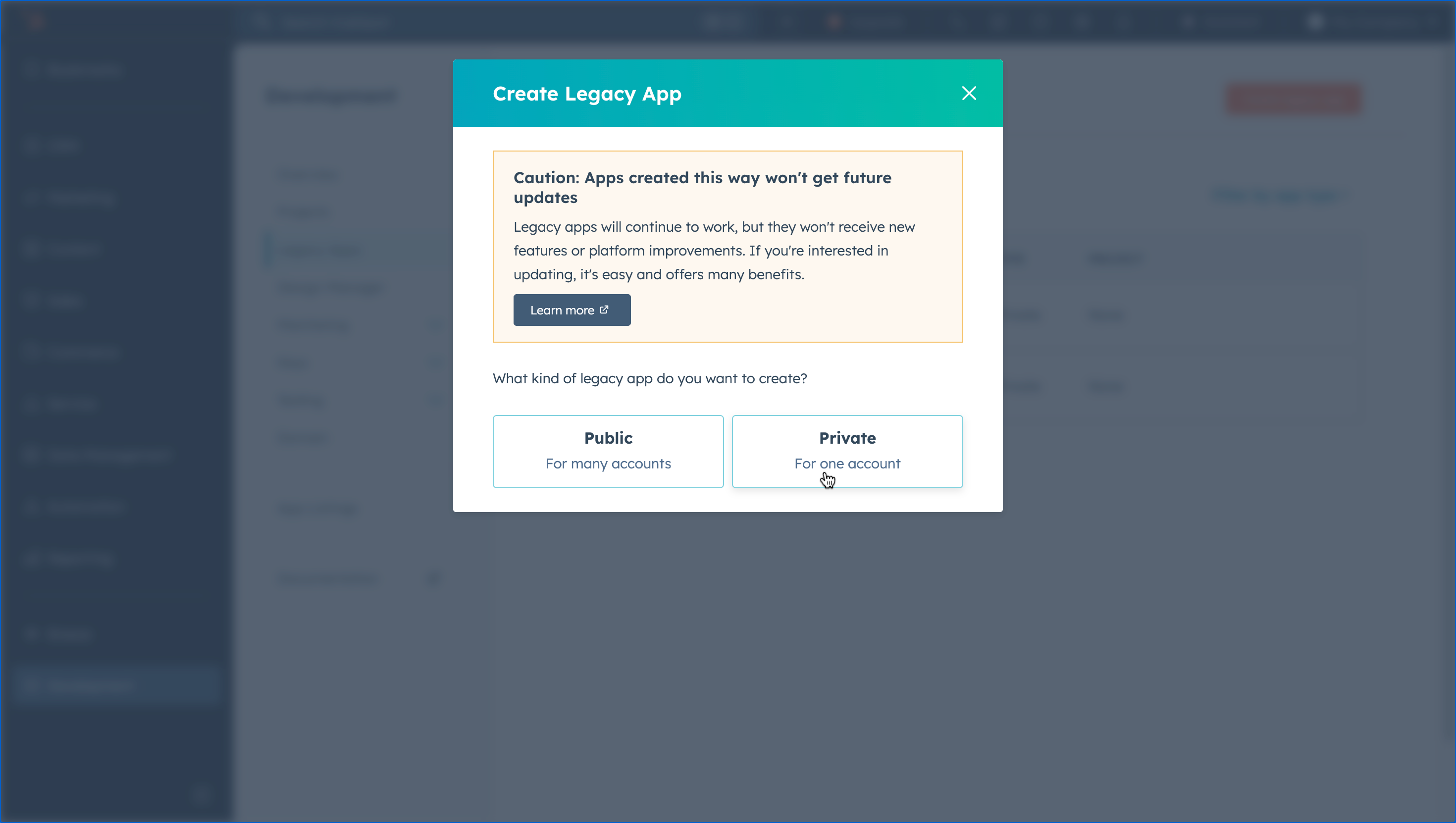Creating a private app