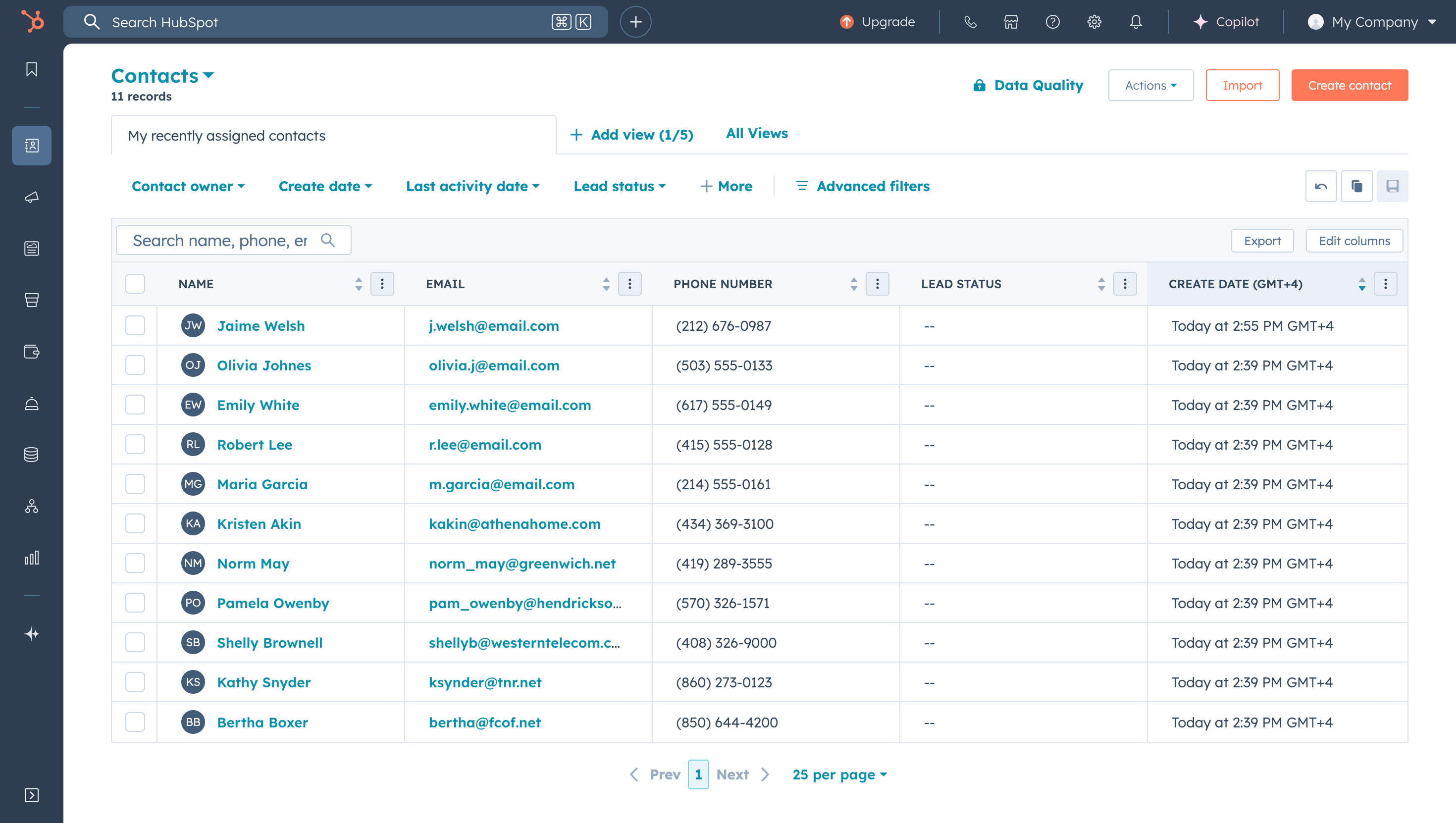 Exported contacts in HubSpot