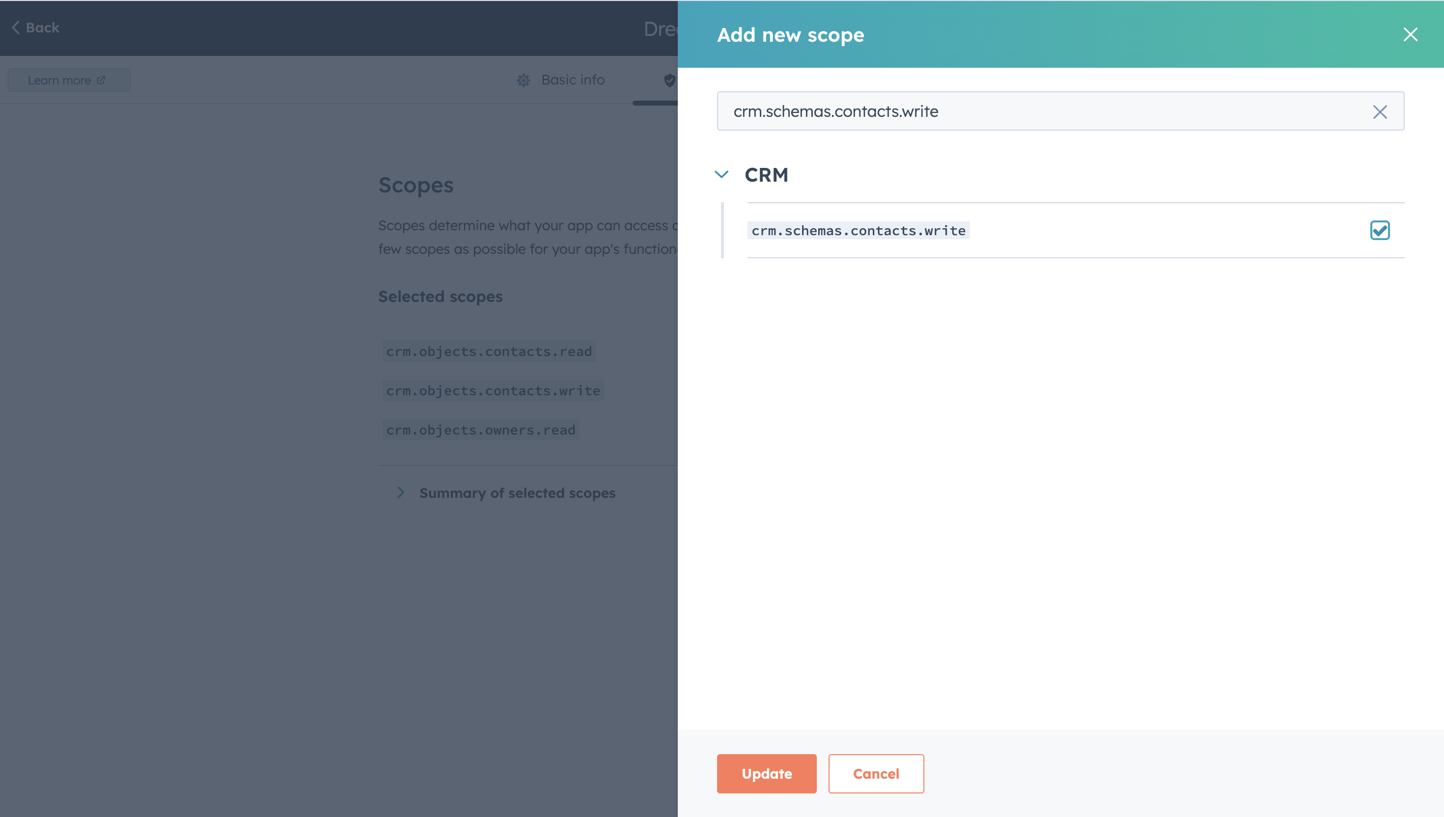 Creating a private app - scopes