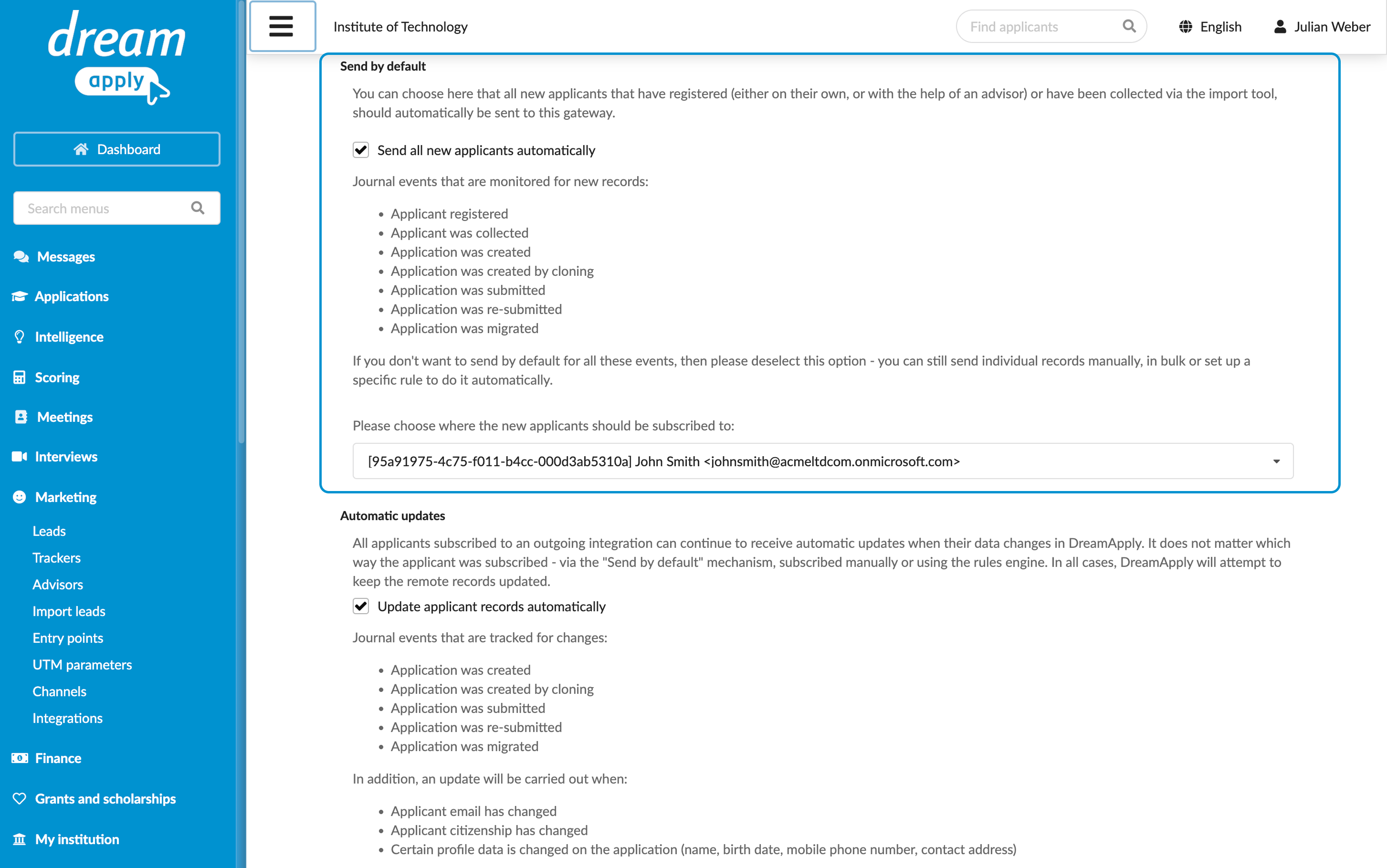 Sending data automatically