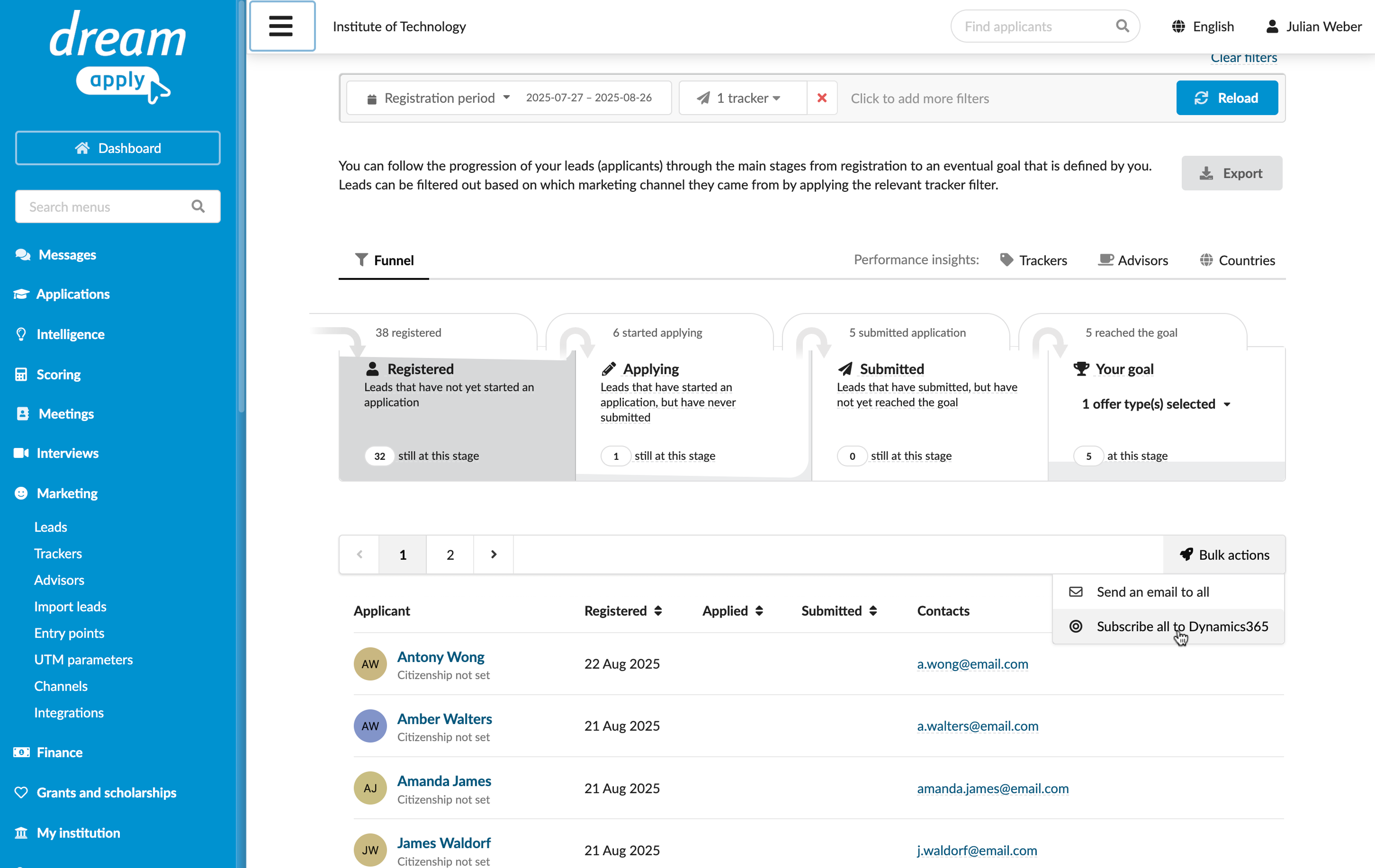 Sending applicant data manually