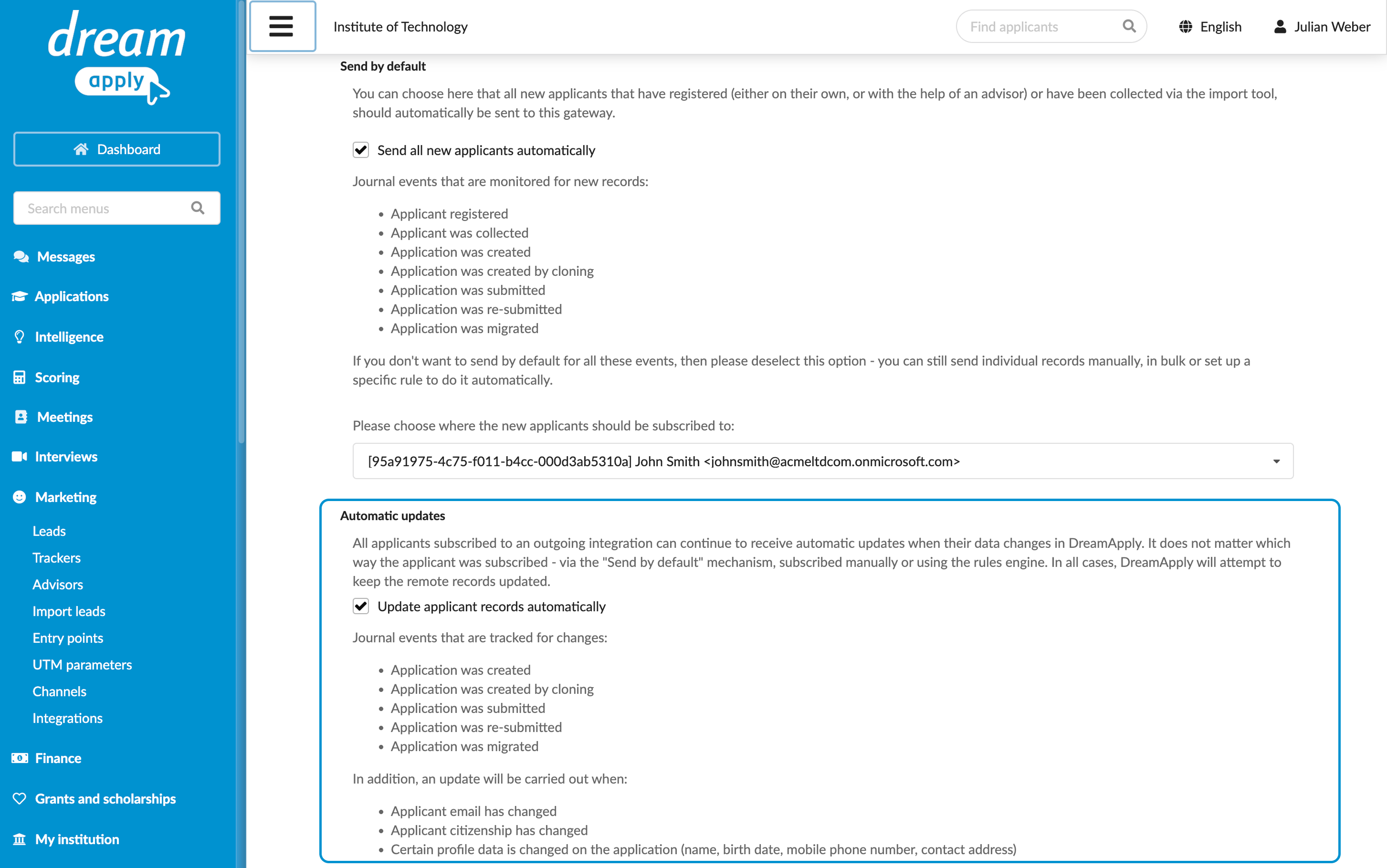 Updating data automatically