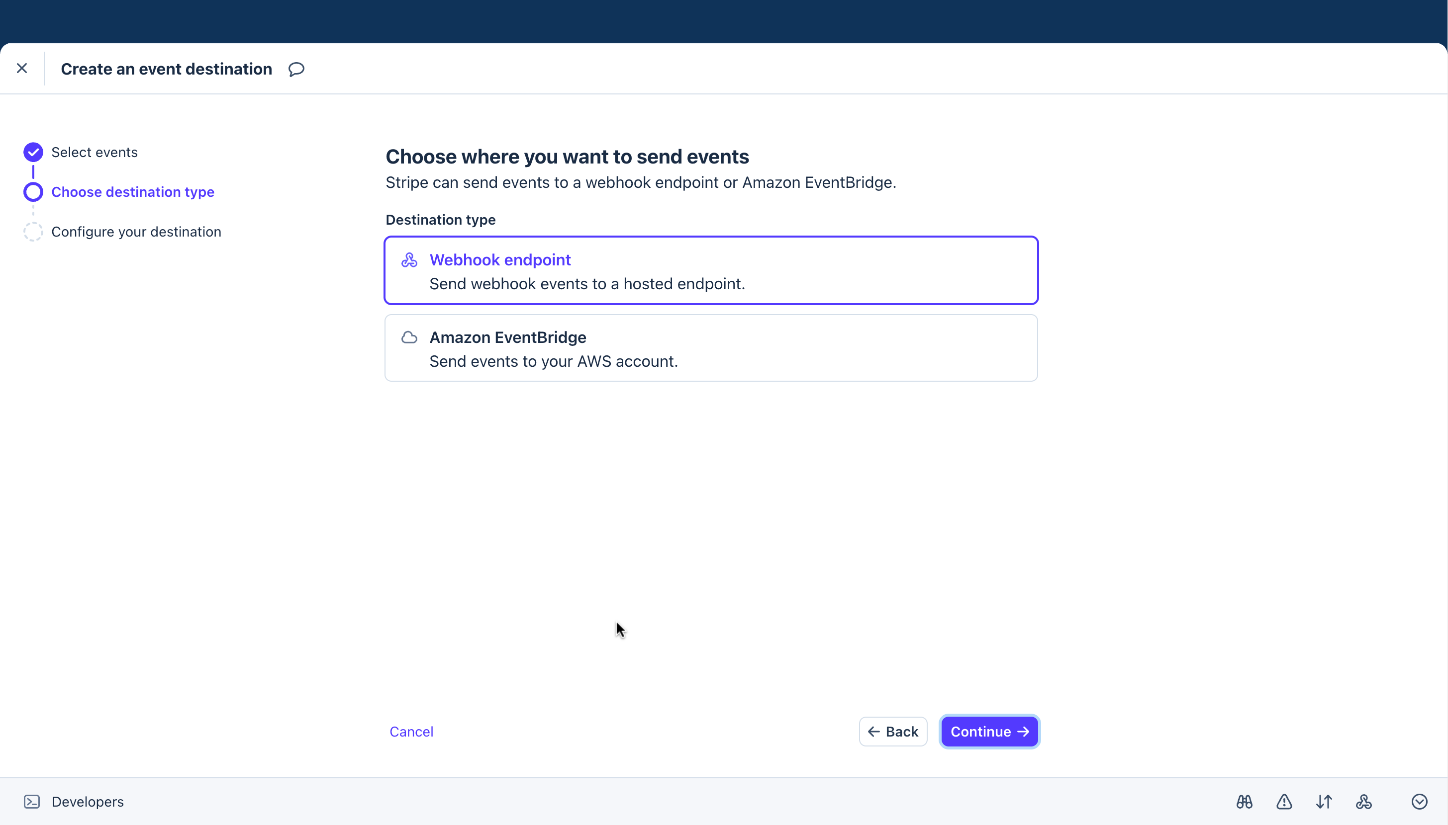 Selecting a webhook type