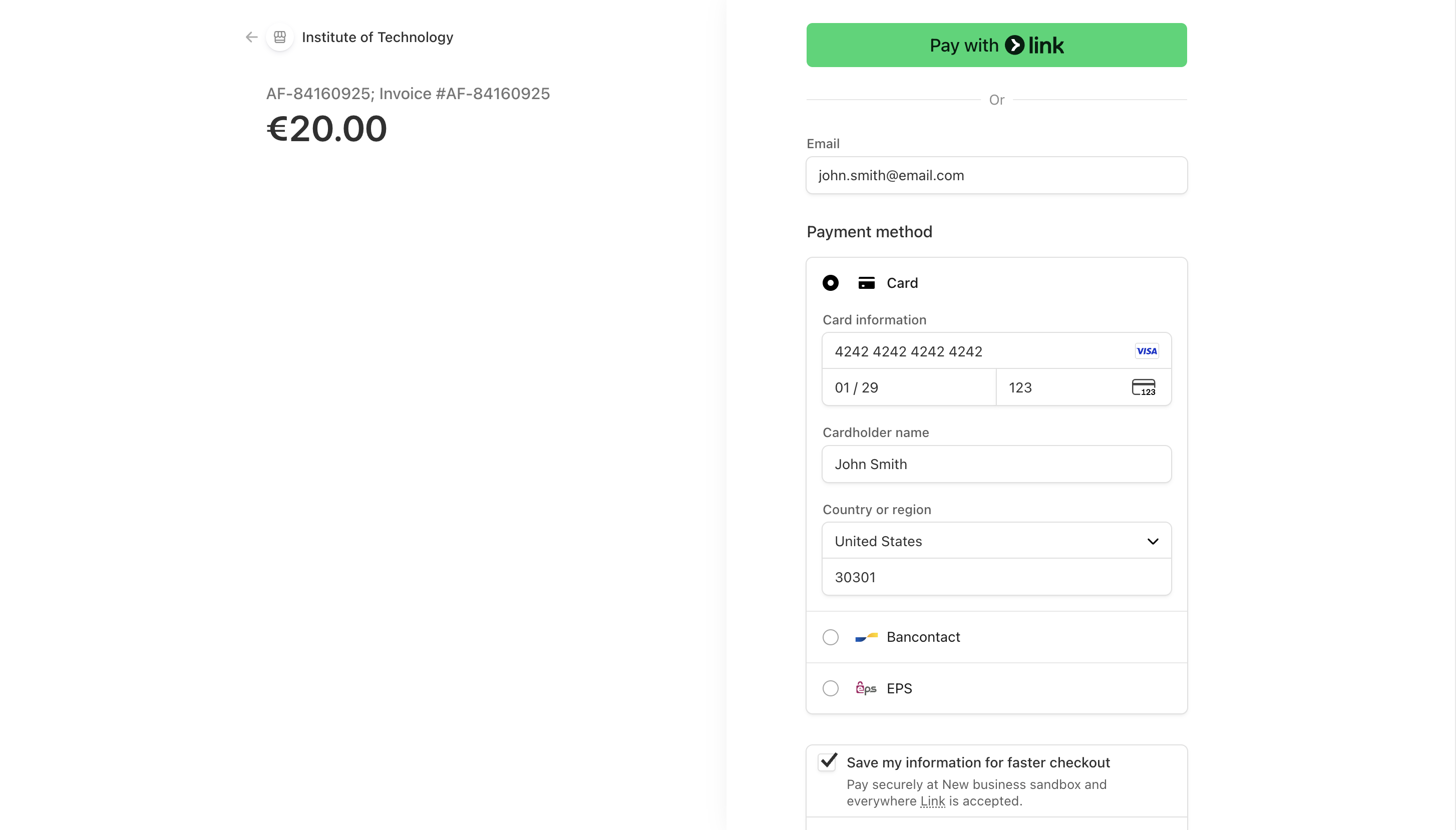 Activating Stripe payment methods