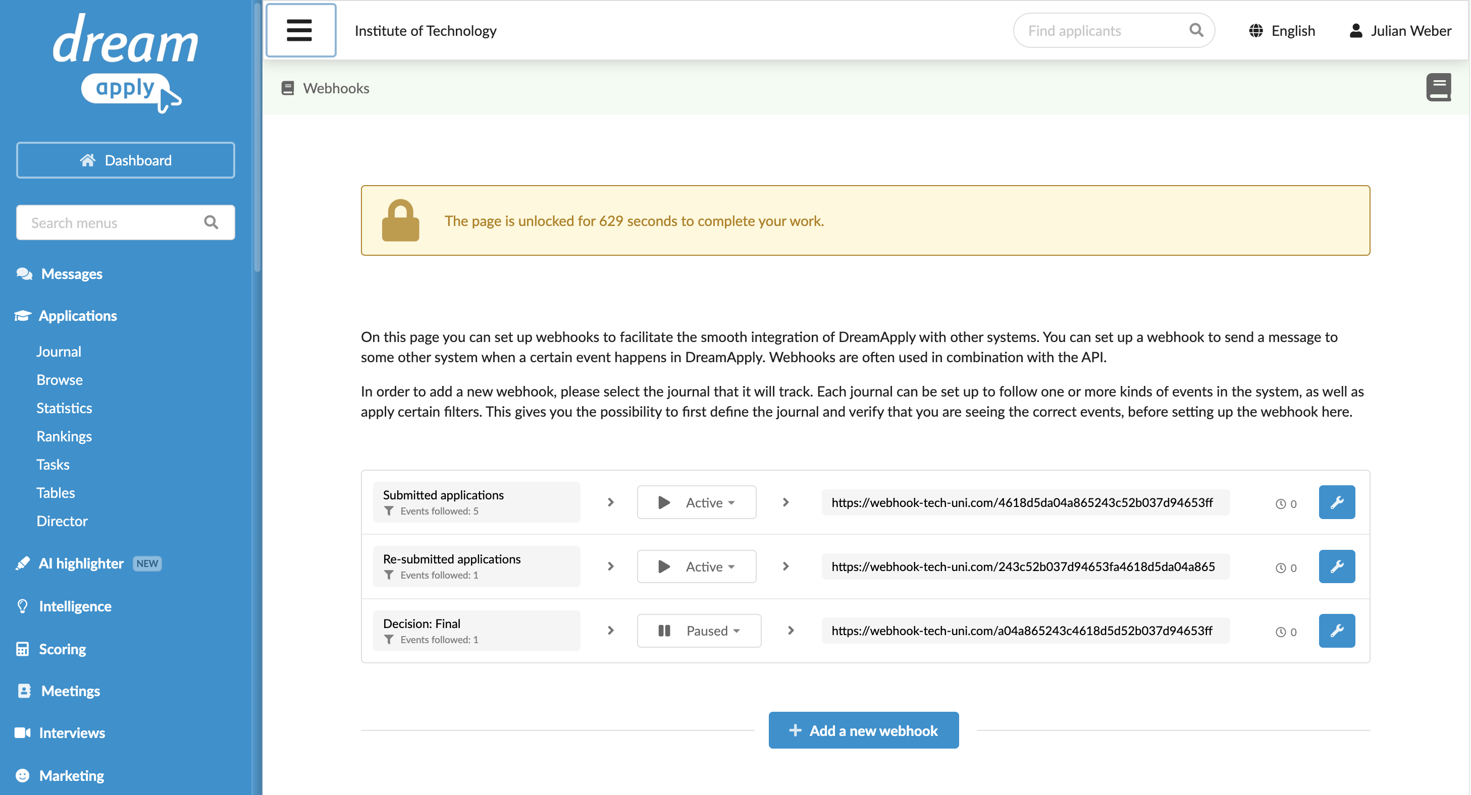 Activating a webhook