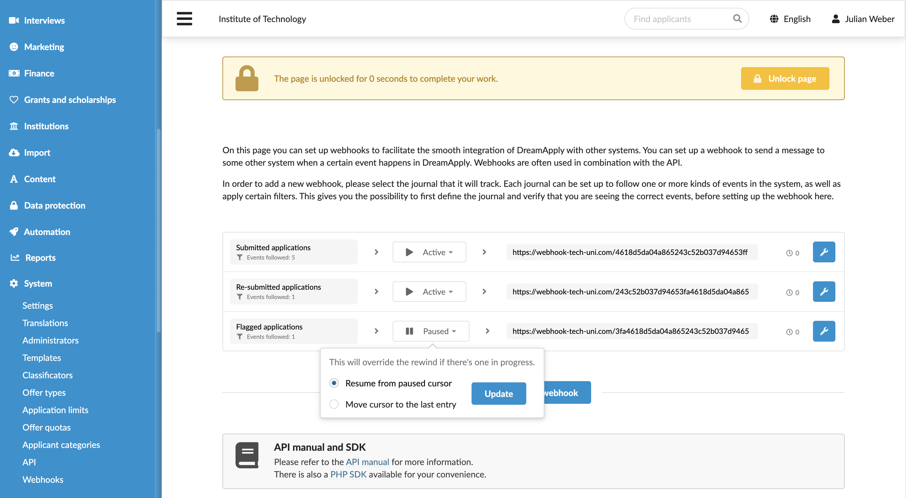 Resuming webhook events