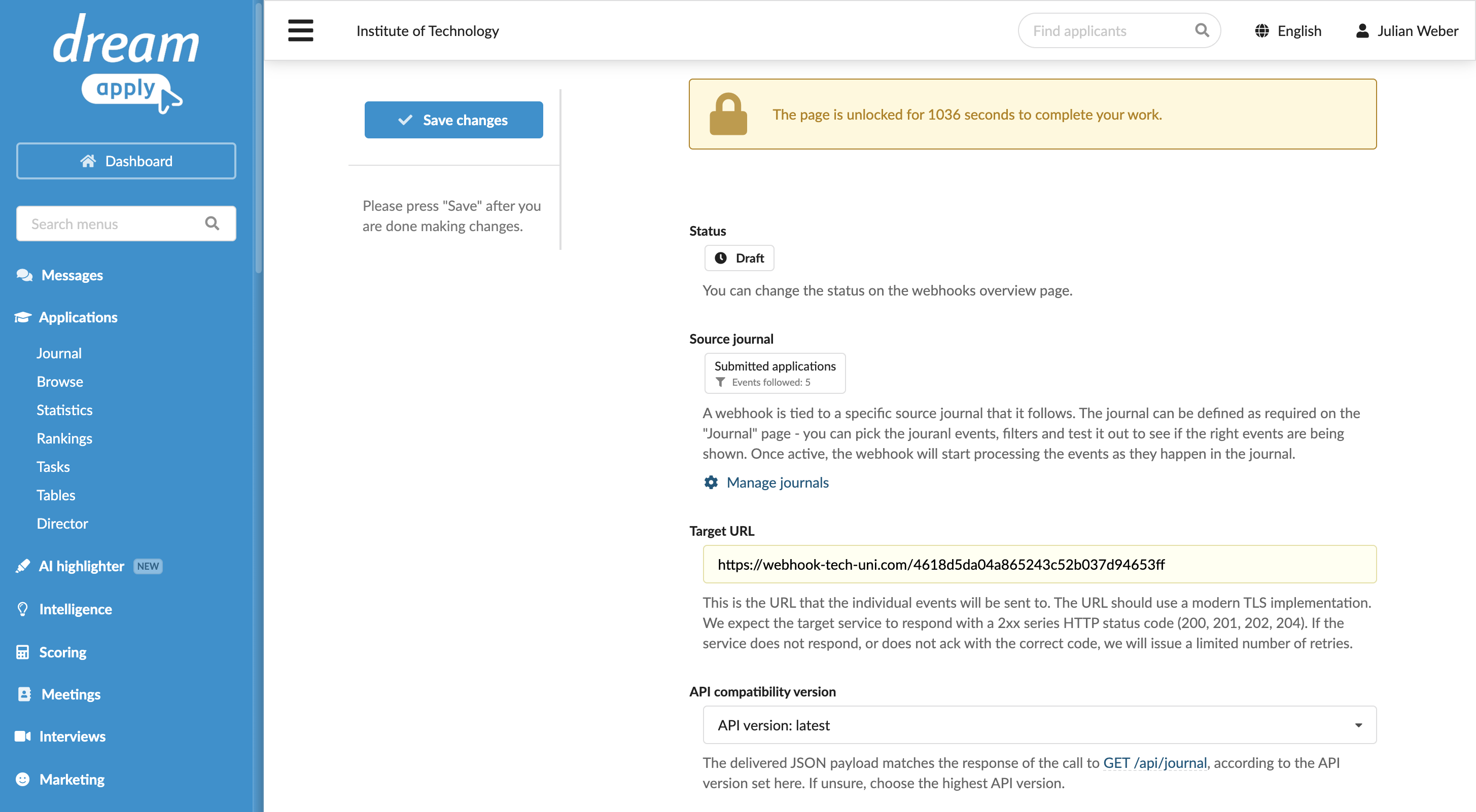 Setting up a webhook
