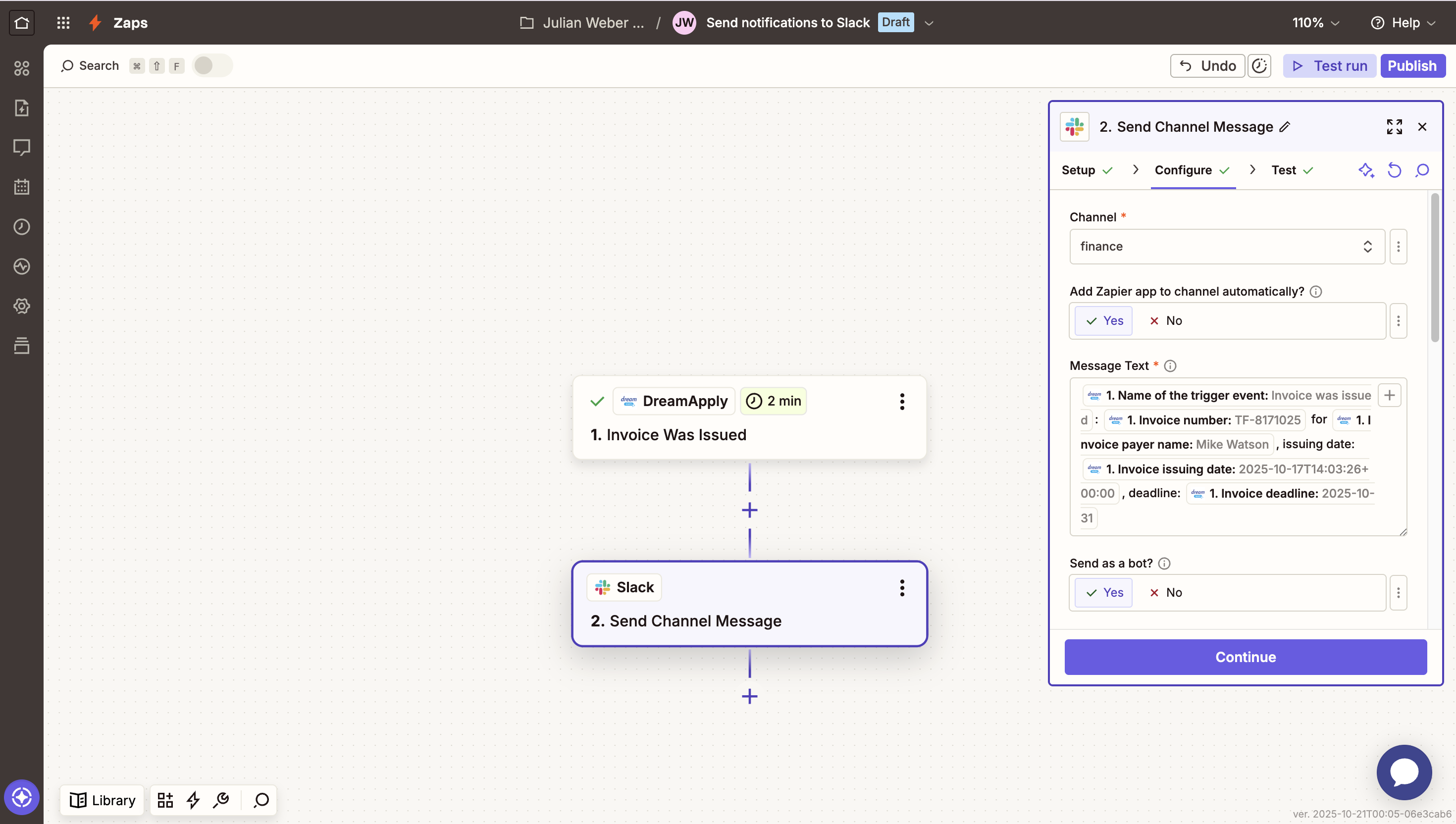 Configuring Slack messages