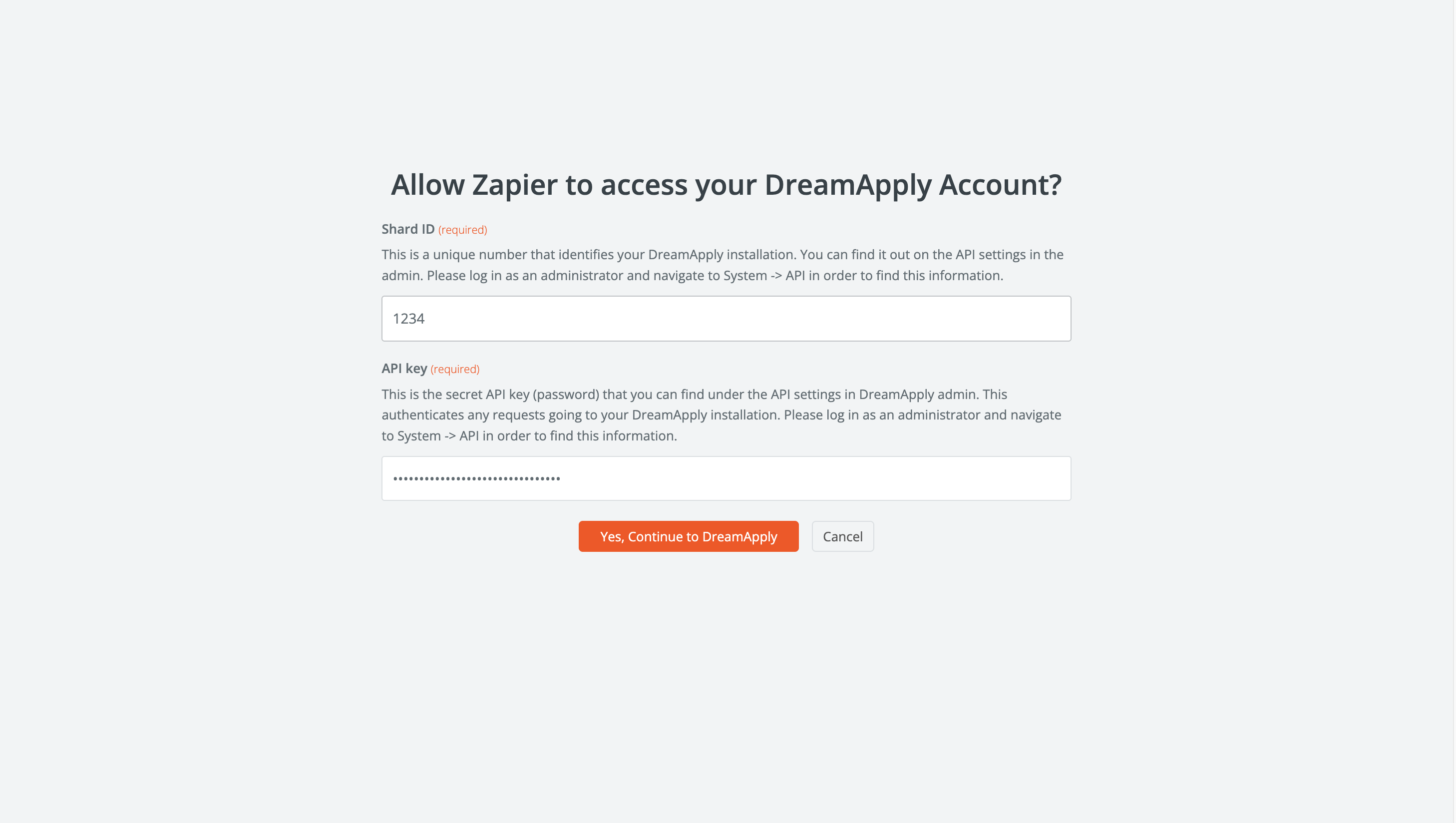 Entering DreamApply credentials