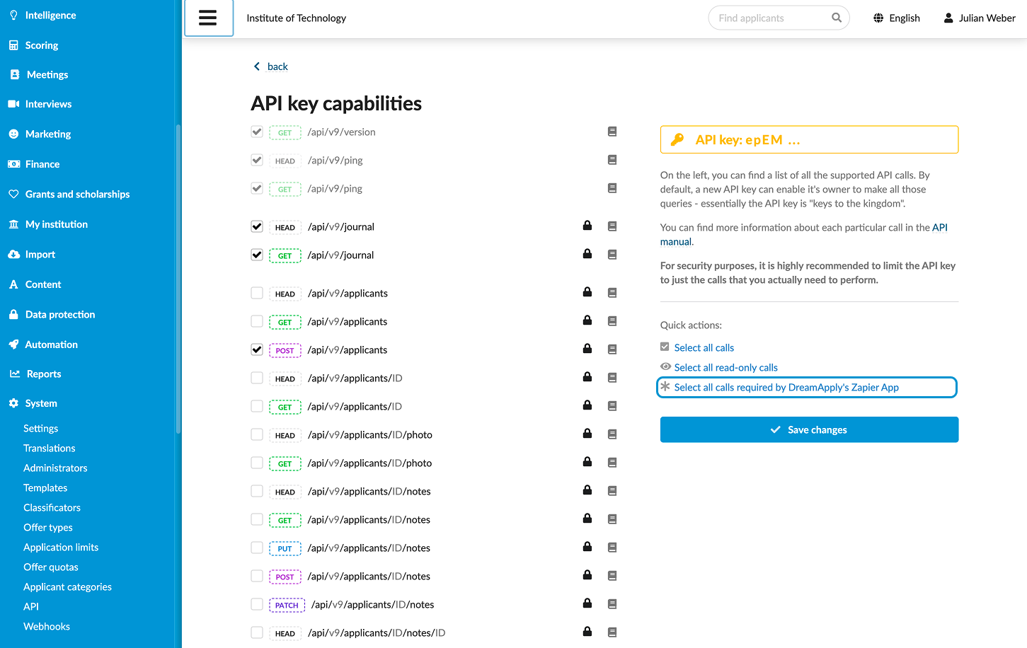 Limiting the API key capabilities