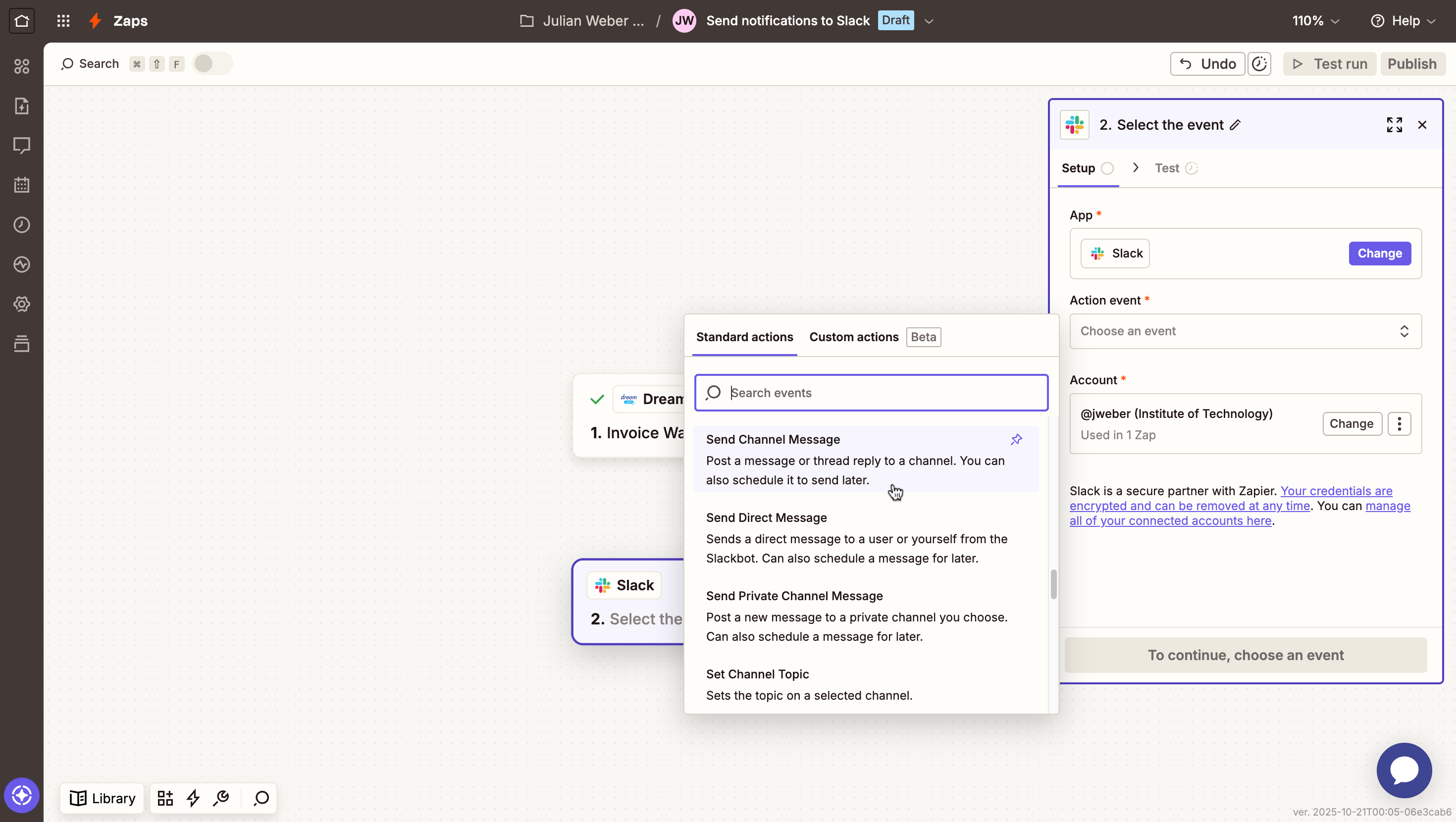 Selecting an action event