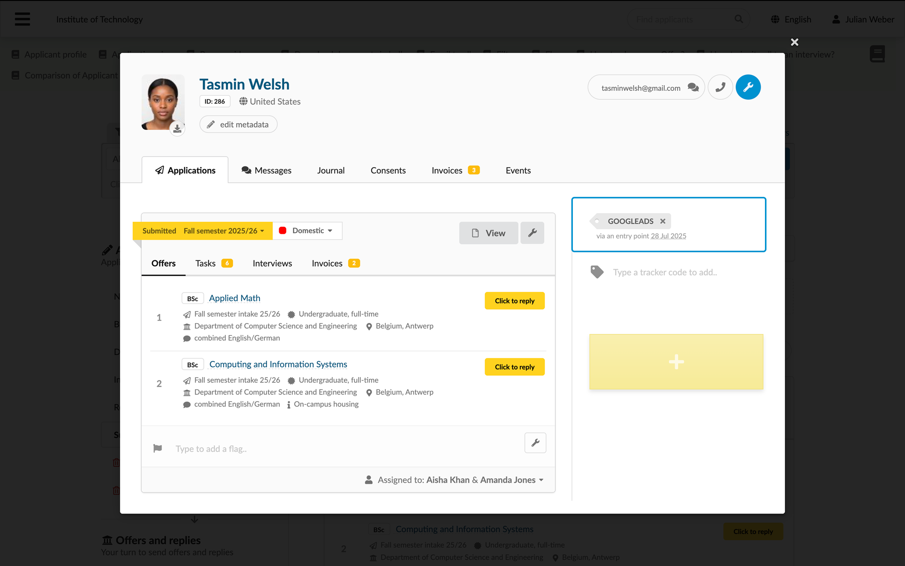 Viewing assigned trackers