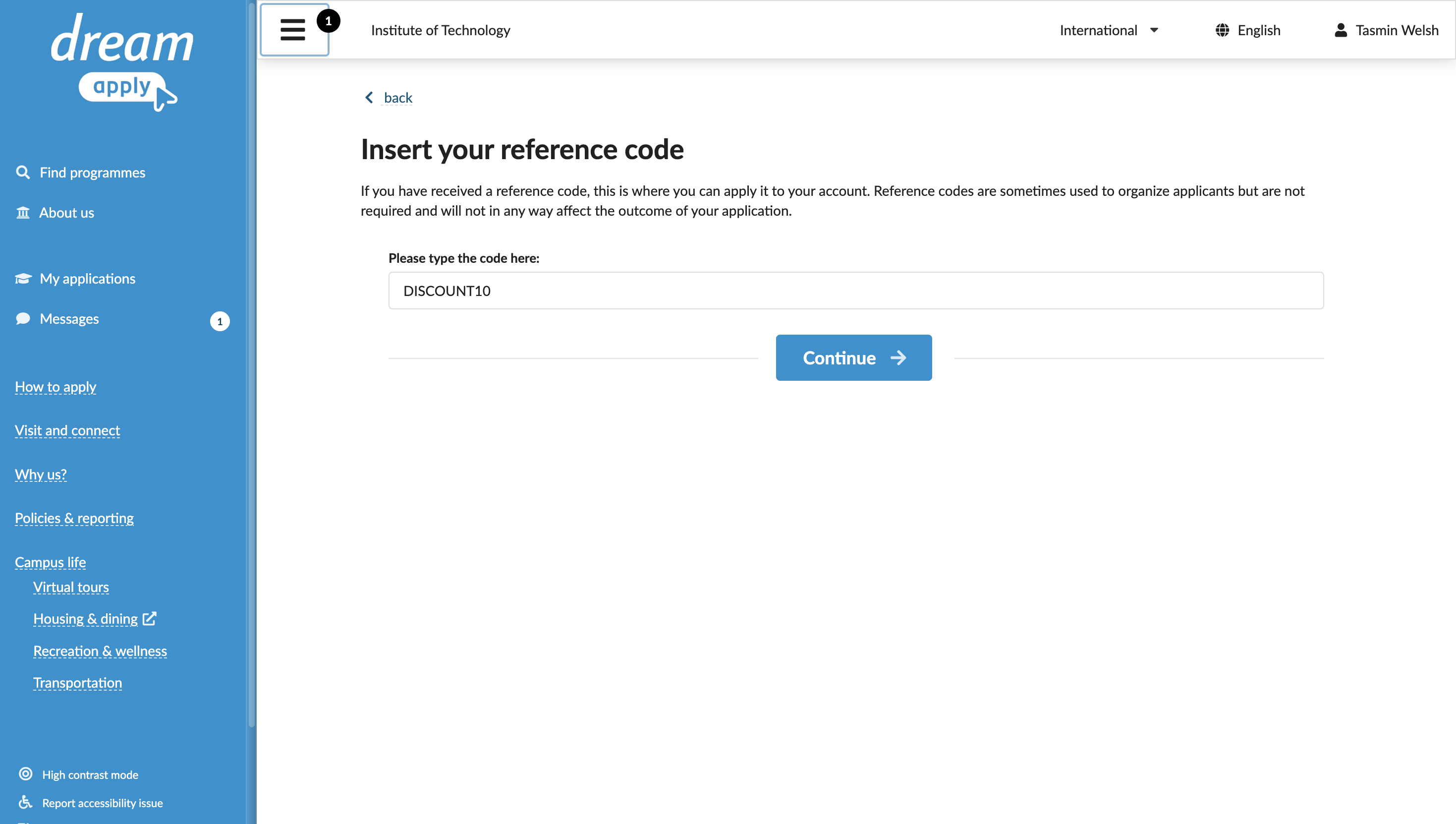 Providing a reference code