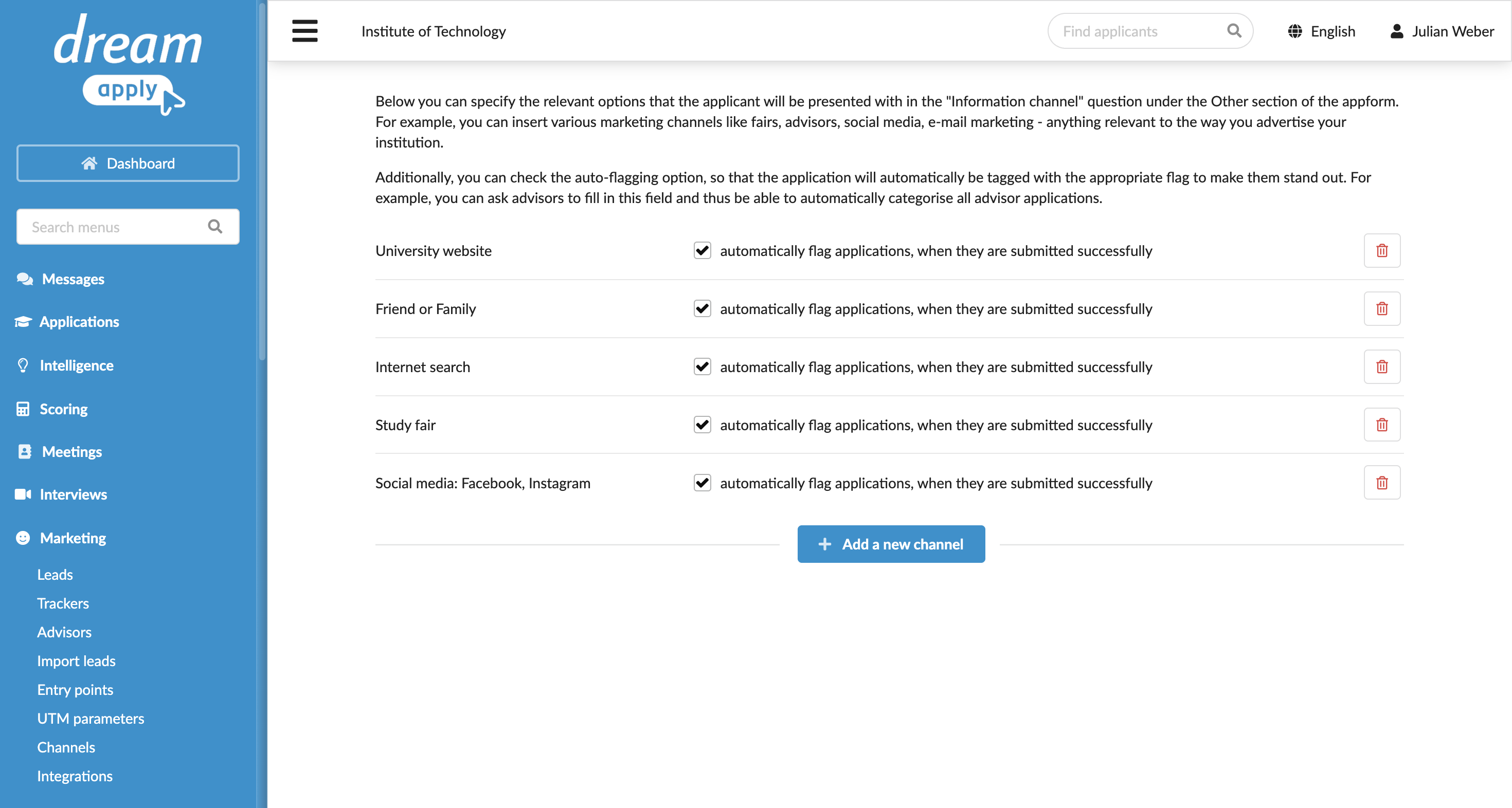 Setting up channels