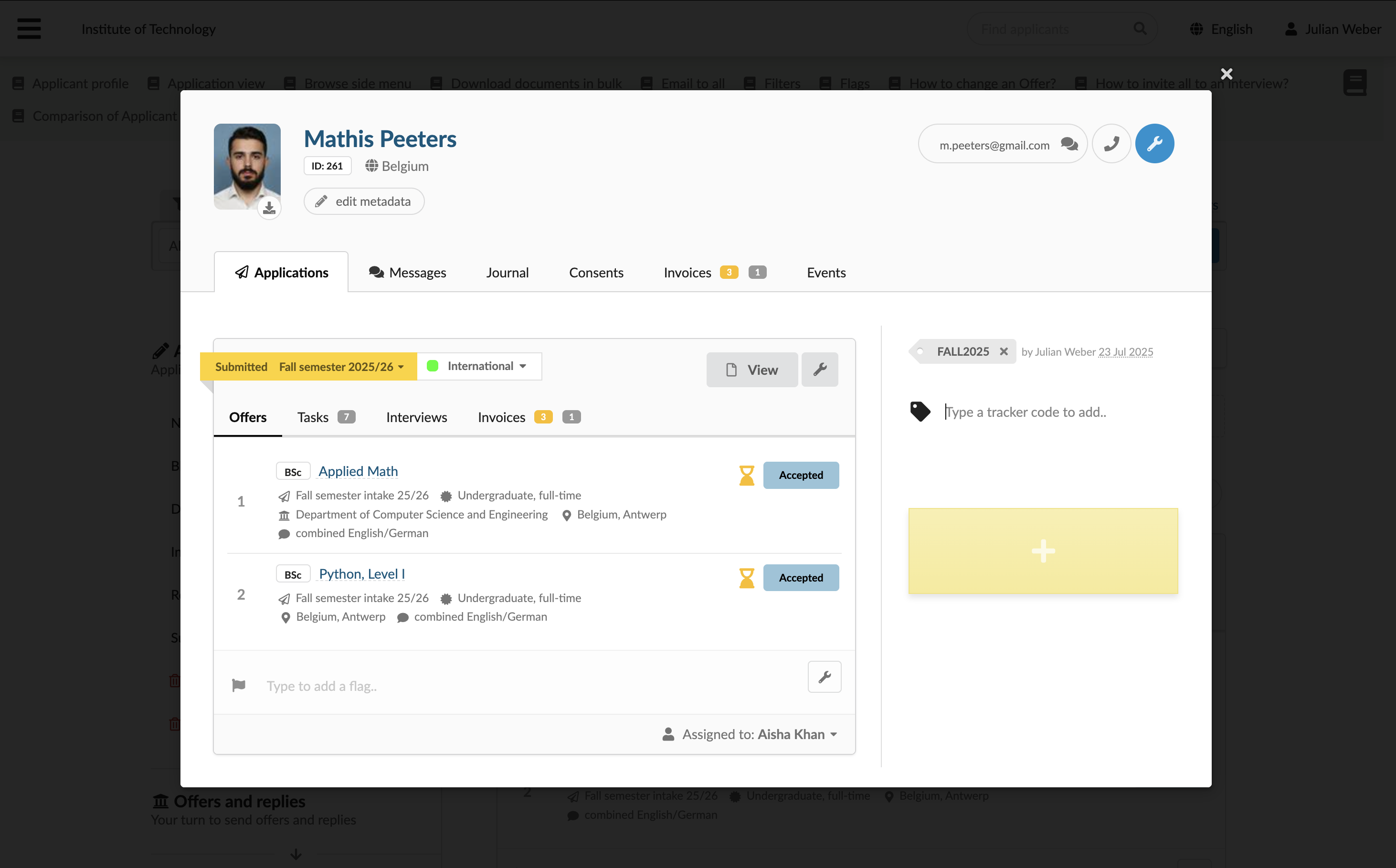 Assigning trackers by Administrators