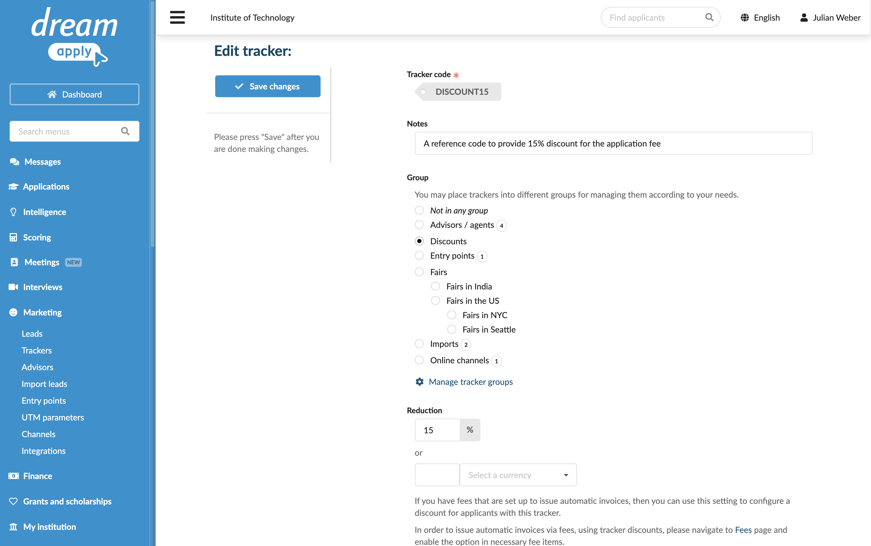 Creating trackers
