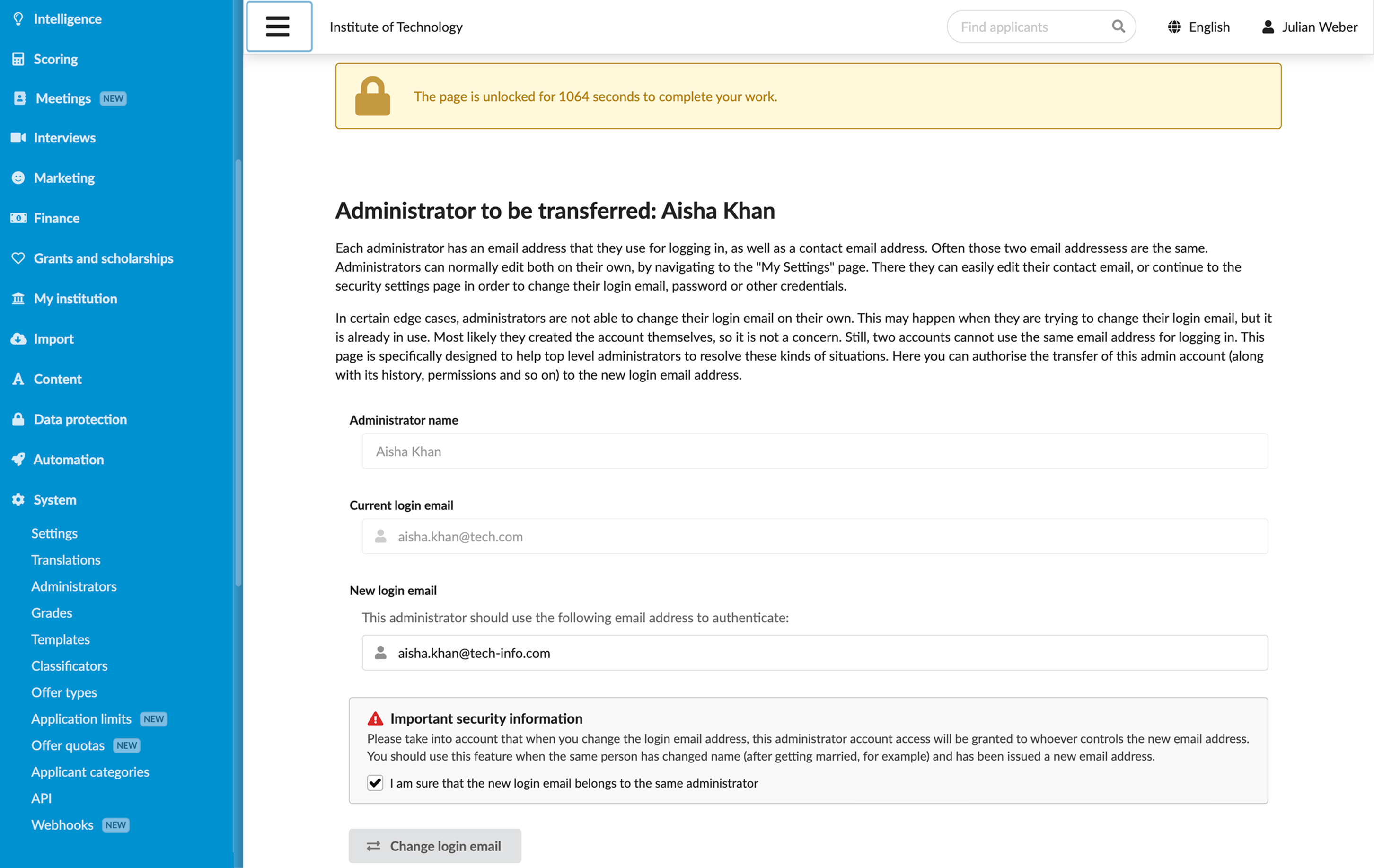 Changing the login email