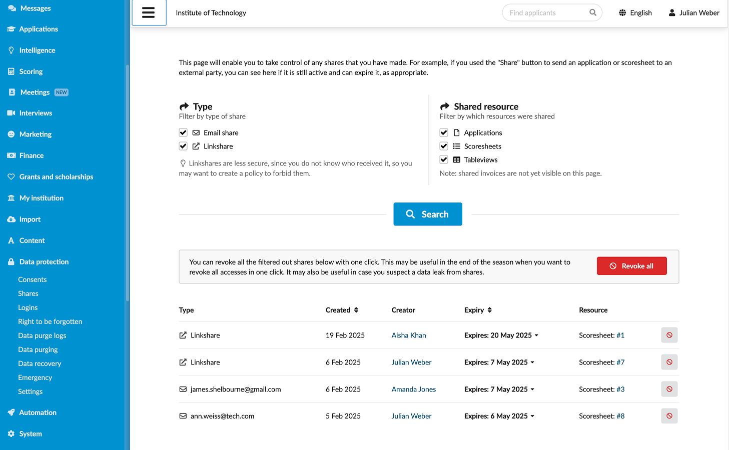 Managing shares